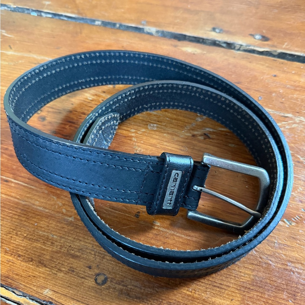 Carhartt Black Men's Leather Belt with Brushed Metal Buckle